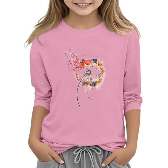 GiLiling Girls 3/4 Sleeve Crewneck Sweatshirt, Colorful Art Print Basic Blouse, Relaxed Fashion Top for Shopping Trips and Casual Friend Gatherings