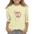 thumbnail image 1 of GiLiling Girls 3/4 Sleeve Crewneck Sweatshirt, Cute Graphic Print Basic Blouse, Solid Tone Soft Top Perfect for Playdates and Casual Daily Leisure, 1 of 5