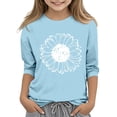 thumbnail image 1 of GiLiling Girls 3/4 Sleeve Crewneck Sweatshirt, Floral Printed Basic Blouse, Breathable Relax Fit Top for Family Outings and Spring Everyday Wear, 1 of 5