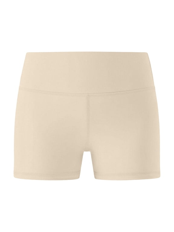Girls Athletic Shorts Kids High Waist Biker Dance Gymnastics Shorts Soft Breathable Fabric Cheer Yoga Running Volleyball Workout Shorts (Beige, 5-6 Years)