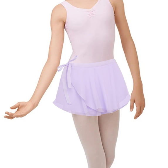 GiLiling Girls Ballet Skirts, Chiffon Wrap Mini Skirt with Ribbon Tie, Adjustable Dance Skirt for Ballet Class Performance Gymnastics (Light Violet, 5-6 Years)