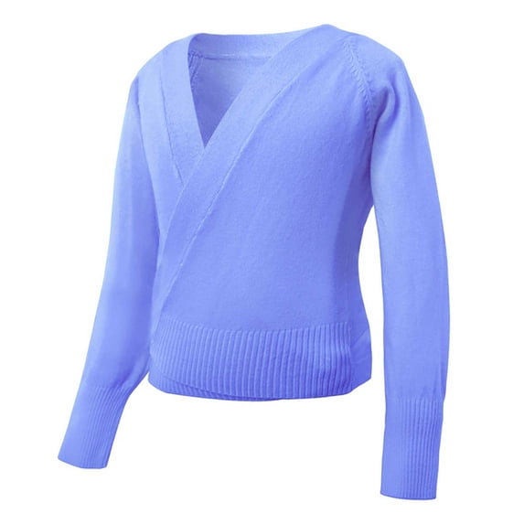 GiLiling Girls Ballet Sweater - Dance Warm Up Wrap Pullover Knit Cover Up for Leotards, Soft Long Sleeve Ballet Top (Sky Blue, 9-10 Years)