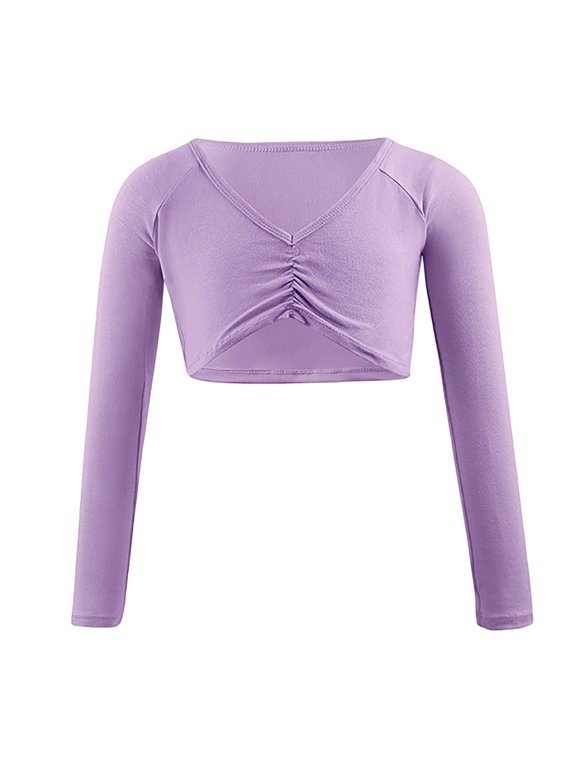 Girls Ballet Wrap Sweater - Long Sleeve Dance Warm Up Cover Up Pullover for Leotards and Ballet Class (Purple, 11-12 Years)