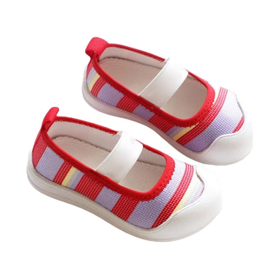 GiLiling Girls Barefoot Mary Jane Flats, Closed-Toe Canvas Flats with Elastic Strap, Breathable Non-Slip Soft Rubber Sole Casual Summer Shoes for Kids (Red, 2.5-3 Years)