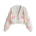 thumbnail image 1 of GiLiling Girls Bow Cardigan - V Neck Button Down Knitted Crop Sweater with 3D Bow Knot, Long Sleeve Cute Outerwear (Pink, 13-16 Years), 1 of 7