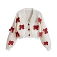 thumbnail image 1 of GiLiling Girls Bow Cardigan - V Neck Button Down Knitted Crop Sweater with 3D Bow Knot, Long Sleeve Cute Outerwear (Red, 13-16 Years), 1 of 6