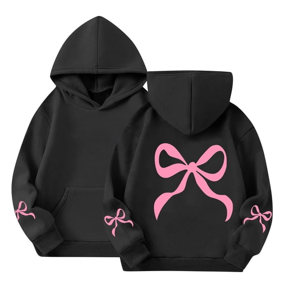 GiLiling Girls Bow Graphic Hoodies Cute Print Cotton Pullover Hoodie Sweatshirts Kids Long Sleeve Soft Tops with Pockets (Black, 2-3 Years)