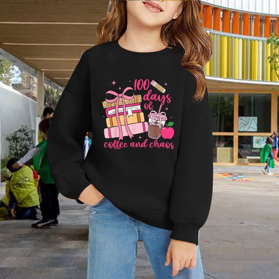 GiLiling Girls Boys 100th Day Of School Graphic Sweatshirts, Back to School Long Sleeve Pullover, Loose Casual Tops for Kids Campus Wear (Red, 5-6 Years)