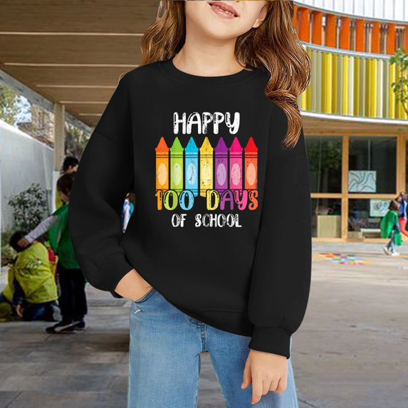 GiLiling Girls Boys 100th Day Of School Graphic Sweatshirts, Back to School Long Sleeve Pullover, Loose Casual Tops for Kids Campus Wear (Yellow, 13-14 Years)
