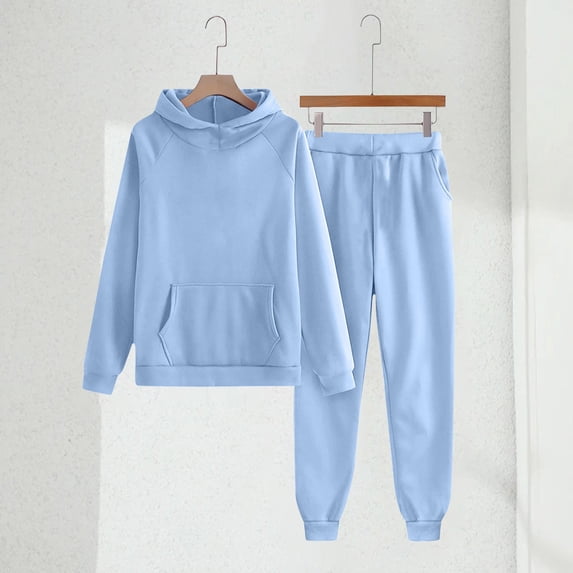 GiLiling Girls Boys Athletic Matching Set 2 Piece Tracksuit Hooded Sweatshirt and Jogger Sweatpants Sweat Set (Light Blue, 6-7 Years)