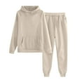 thumbnail image 1 of GiLiling Girls Boys Athletic Matching Set, 2-Piece Tracksuit Jogging Suit, Hooded Sweatshirt and Jogger Sweatpants Sweat Set (Beige, 15-16 Years), 1 of 9