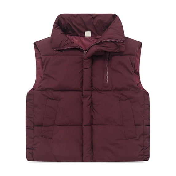 GiLiling Girls Boys Down Puffer Vest Sleeveless Puffy Stand Collar Winter Zip Up Waistcoat Outerwear (Wine, 7-8 Years)