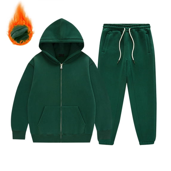 GiLiling Girls Boys Fleece Lined 2 Piece Sweatsuit Zip Up Hoodie and Jogger Sweatpants Casual Winter Wear (Blackish Green, 11-12 Years)