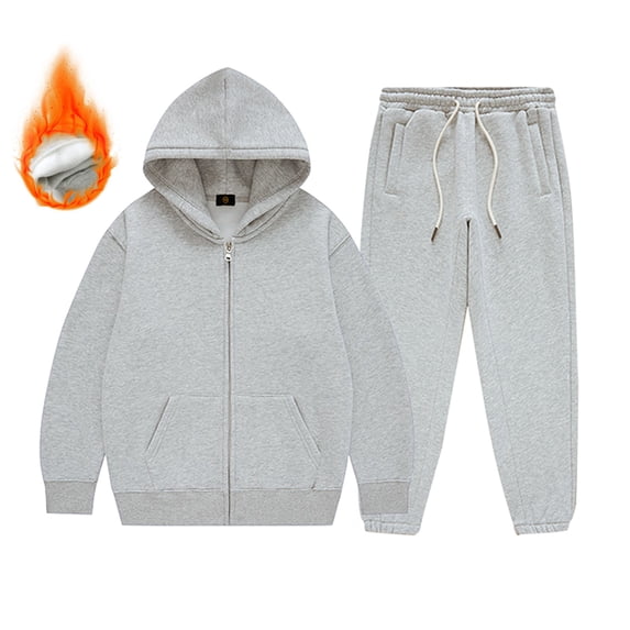 GiLiling Girls Boys Fleece Lined 2 Piece Sweatsuit Zip Up Hoodie and Jogger Sweatpants Casual Winter Wear (Light Ashy, 3-4 Years)