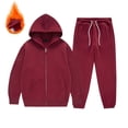 thumbnail image 1 of GiLiling Girls Boys Fleece Lined 2 Piece Sweatsuit Zip Up Hoodie and Jogger Sweatpants Casual Winter Wear (Wine, 13-14 Years), 1 of 4