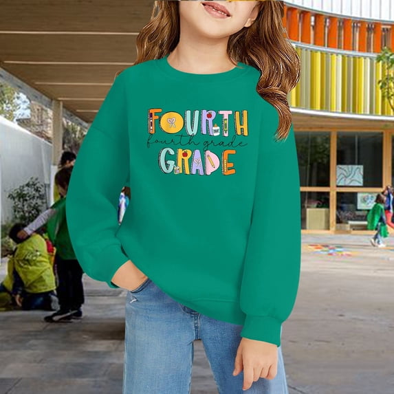 GiLiling Girls Boys Fourth Grade Back to School Sweatshirts, Letter Print Long Sleeve Pullover Top, Casual Tops for First Day of School Outfits (Green, 6-7 Years)