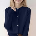 thumbnail image 1 of GiLiling Girls Boys Knitted Cardigan, Solid Color Crew Neck Button Down Sweater, Autumn Winter Soft Warm Coat for Kids Casual Outerwear (Dark Blue, 5-6 Years), 1 of 5