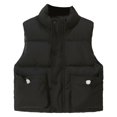 thumbnail image 1 of GiLiling Girls Boys Puffer Vest Sleeveless Quilted Bubble Jacket Padded Gilet down Vest Zip up Stand Collar Fall Winter Warm Casual Clothes (Black, 6-7 Years), 1 of 8