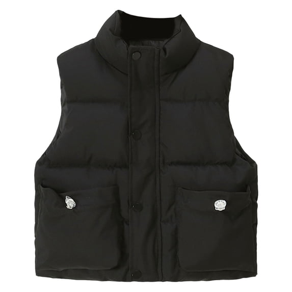 GiLiling Girls Boys Puffer Vest Sleeveless Quilted Bubble Jacket Padded Gilet down Vest Zip up Stand Collar Fall Winter Warm Casual Clothes (Black, 6-7 Years)