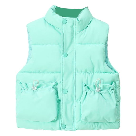 GiLiling Girls Boys Puffer Vest Sleeveless Quilted Bubble Jacket Padded Gilet down Vest Zip up Stand Collar Fall Winter Warm Casual Clothes (Green, 5-6 Years)