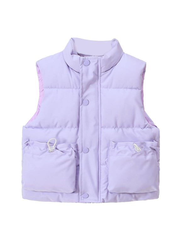 Girls Boys Puffer Vest Sleeveless Quilted Bubble Jacket Padded Gilet down Vest Zip up Stand Collar Fall Winter Warm Casual Clothes (Purple, 3-4 Years)