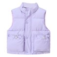 thumbnail image 1 of GiLiling Girls Boys Puffer Vest Sleeveless Quilted Bubble Jacket Padded Gilet down Vest Zip up Stand Collar Fall Winter Warm Casual Clothes (Purple, 4-5 Years), 1 of 9