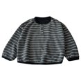 thumbnail image 1 of GiLiling Girls Boys Striped Long Sleeve Sweatshirt Casual Shirt Button Up Trendy School Pullover Tunic Soft Cozy Warm Top (Black, 9-10Years), 1 of 6
