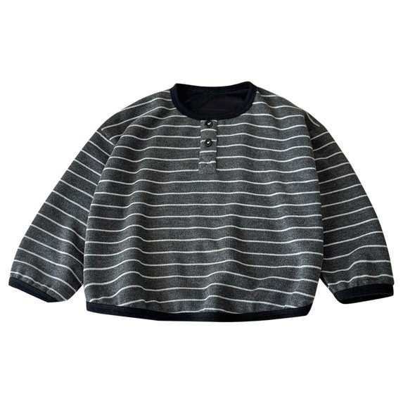 GiLiling Girls Boys Striped Long Sleeve Sweatshirt Casual Shirt Button Up Trendy School Pullover Tunic Soft Cozy Warm Top (Black, 9-10Years)