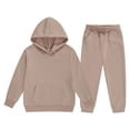 thumbnail image 1 of GiLiling Girls Boys Sweatsuit, 2-Piece Tracksuit Hoodie and Sweatpant Set, Athletic Jogger Outfit, Kids Sportswear Activewear (Khaki, 5-6 Years), 1 of 9