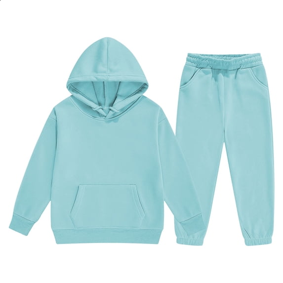 GiLiling Girls Boys Sweatsuit, 2-Piece Tracksuit Hoodie and Sweatpant Set, Athletic Jogger Outfit, Kids Sportswear Activewear (Light Blue, 3-4 Years)