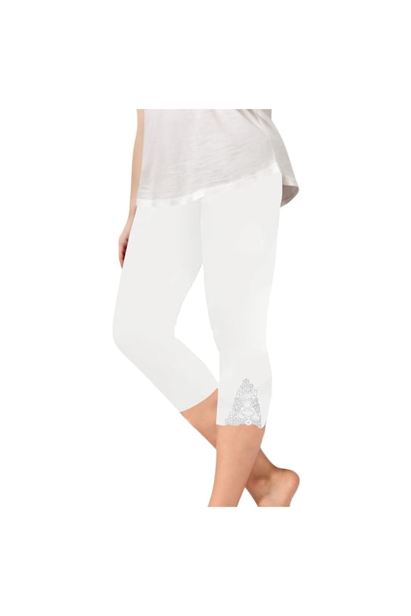 Girls Capri Leggings Elastic Waist Stretch Athletic Dance Leggings Casual Cute Lace Patchwork Tights (White, 8-9 Years)