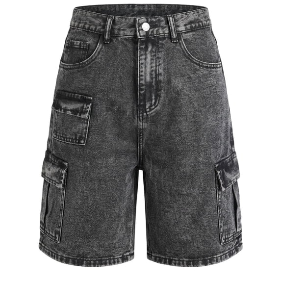GiLiling Girls Cargo Denim Shorts, Distressed High Waisted Wide Leg Summer Casual Jeans Shorts with Multiple Pockets for Teens (Grey, 13-14 Years)
