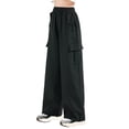 thumbnail image 1 of GiLiling Girls Cargo Pants, Baggy Parachute Joggers with Pockets, Y2K Wide Leg Dance Pants for Tweens (Black, 9-10 Years), 1 of 4