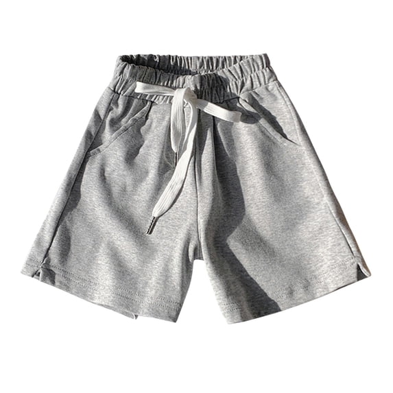 GiLiling Girls Casual Knit Shorts, Elastic Waist Drawstring Side Pockets Comfy Summer Shorts for Kids Active Wear (Grey, 11-12 Years)