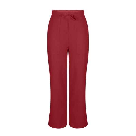 GiLiling Girls Cotton Linen Pants Wide Leg Drawstring Elastic High Waist Pants Teen Summer Casual Loose Lightweight with Pockets (Red, 12-13 Years)