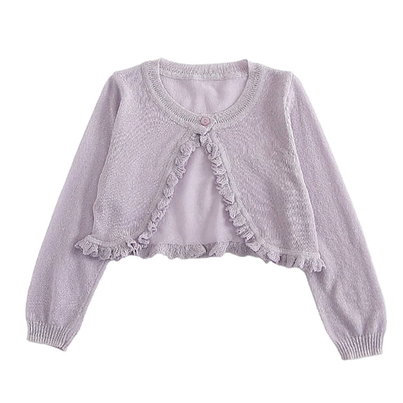 GiLiling Girls Cropped Cardigan - Open Front Long Sleeve Lightweight Knit Sweater for Kids Toddler Layering Wear (Purple, 7-8 Years)