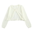 thumbnail image 1 of GiLiling Girls Cropped Cardigan - Open Front Long Sleeve Lightweight Knit Sweater for Kids Toddler Layering Wear (White, 3-4 Years), 1 of 9