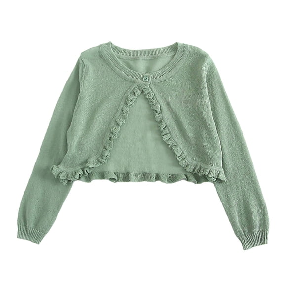GiLiling Girls Cropped Cardigan Sweater, Open Front Long Sleeve Knit Layering Top for Toddlers Kids, Soft Lightweight Daily Wear (Green, 7-8 Years)