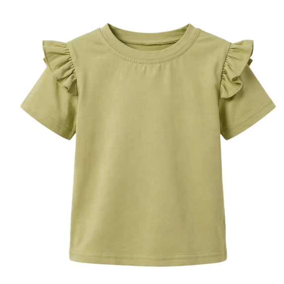 GiLiling Girls Cute T Shirt Ruffle Short Sleeve Pullover Top Toddler Girl Solid Color Crewneck Tee Kids Summer Casual Shirt (Light Yellow, 3-4 Years)