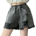 thumbnail image 1 of GiLiling Girls Distressed Denim Shorts, Elastic Waist Ripped Frayed Hem Sparkle Summer Jean Shorts for Kids Teens (Black, 5-6 Years), 1 of 8