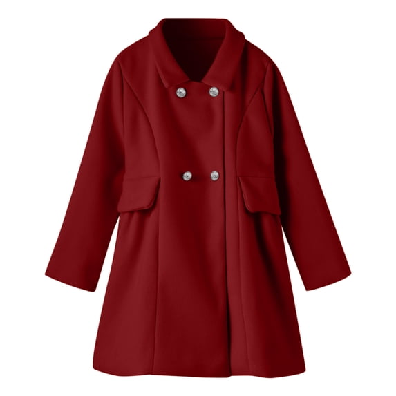 GiLiling Girls Dress Coats Cute Long Sleeve Outwears Faux Wool Lapel Peacoat with Pockets Pea Coat Windbreaker (Red, 3-4 Years)