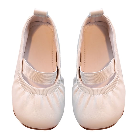 GiLiling Girls Dress Shoes Ballet Flats, Elastic Mary Jane Slip-On Shoes with Soft Non-Slip Rubber Sole, PU Leather Closed-Toe Flats for Weddings Parties Daily Casual Wear (White, 18-24 Months)