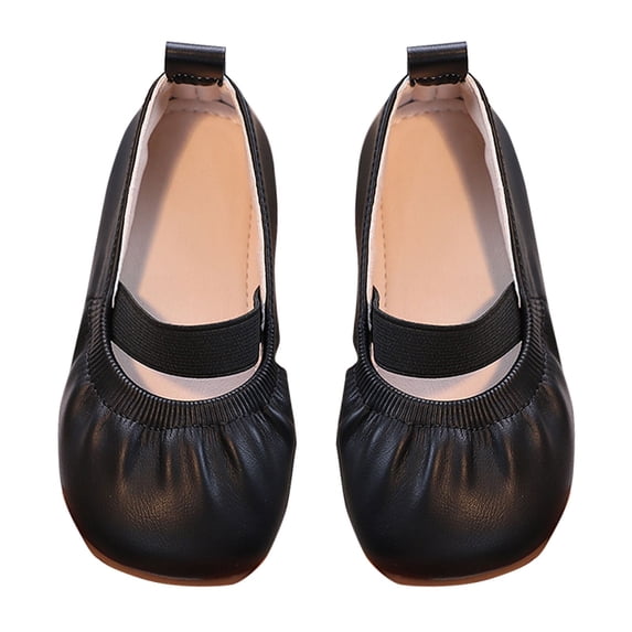 GiLiling Girls Dress Shoes Ballet Flats, Elastic Mary Jane Slip-On Shoes with Soft Non-Slip Rubber Sole, PU Leather Closed-Toe Flats for Weddings Parties Daily Casual Wear (Black, 5-5.5 Years)