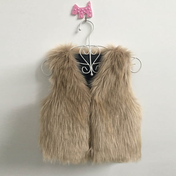 GiLiling Girls Faux Fur Vest Sleeveless Furry Jacket Kids Thick Warm CoatPlain Cute Fuzzy Waistcoat Fashion Cardigan (Khaki, 5 Years)