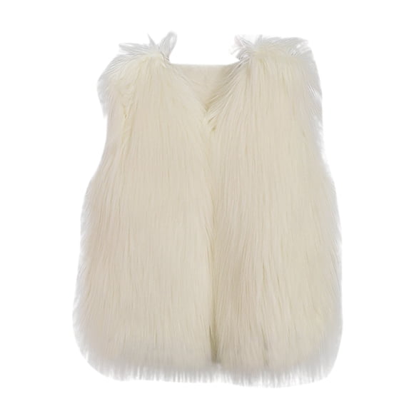 GiLiling Girls Faux Fur Vest Sleeveless Furry Jacket Kids Thick Warm CoatPlain Cute Fuzzy Waistcoat Fashion Cardigan (White, 8-9 Years)