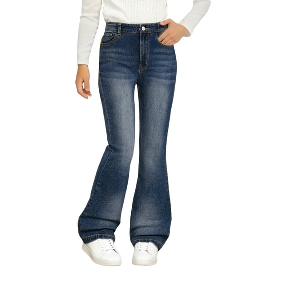 GiLiling Girls Flare Jeans Casual Trendy High Waist Bell Bottom Denim Pants Teens Fall Fashion Flared Leg Bootcut Trousers (Dark Blue, 10-11 Years)