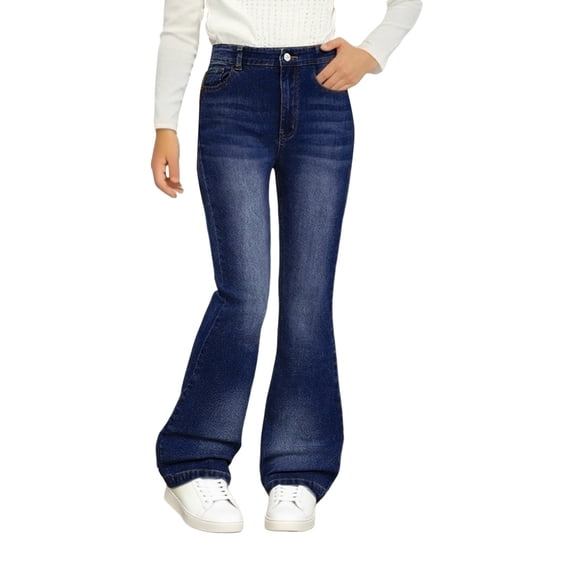 GiLiling Girls Flare Jeans Casual Trendy High Waist Bell Bottom Denim Pants Teens Fall Fashion Flared Leg Bootcut Trousers (Navy, 11-12 Years)