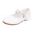 thumbnail image 1 of GiLiling Girls Flats Dress Shoes, Closed-Toe PU Leather Flats with Flower Bow Strap, Stylish Princess Footwear for Party Wedding Daily Formal Occasions (White, 10-10.5 Years), 1 of 5