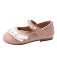 thumbnail image 1 of GiLiling Girls Flats, Mary Jane Ballet Flats, Closed-Toe PU Leather Dress Shoes with Lace Trim and Pearl Strap, Flat Heel Princess Footwear for Party and Daily Wear (Red, 4.5-5 Years), 1 of 9