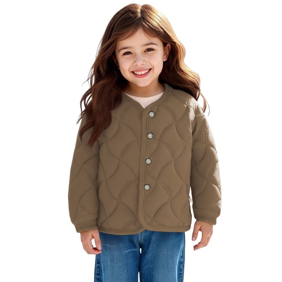 GiLiling Girls Fleece Jacket - Plush Quilted Button Down Long Sleeve Lightweight Fuzzy Warm Coat Fall Winter Outerwear (Coffee, 6-12 Months)